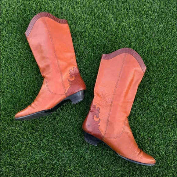 Vintage Gloria Vanderbilt Brown Leather Western Cowboy Fashion Boots (size 7.5) - Picture 6 of 12